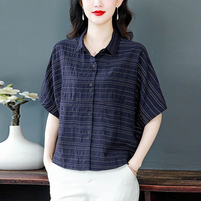 중년여성 린넨셔츠 반팔 루즈핏 셔츠 셔츠블라우스