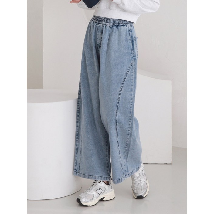 무배 봄 스티치 키작녀 배럴 커브드 밴딩 배기 청바지 빅사이즈 청통바지 연청 흑청