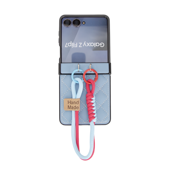 윰스모르 가죽무늬 갤럭시 Z플립 손목스트랩 힌지 보호 케이스