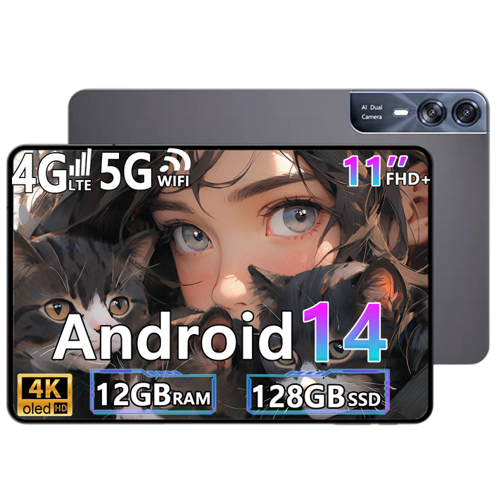 태블릿PC 11인치 안드로이드14 12GB128GB 확장지원 4K OLED 대화면 12000mAh 배터리  WiFi셀룰러 인강용 영상용  가성비 태블릿