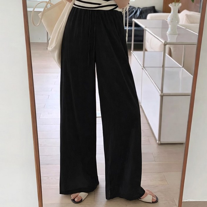 바이누아 아이스라이트 여성 와이드 밴딩팬츠 여름 루즈핏 롱팬츠