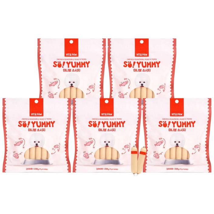 5봉 비타파우 쏘야미 미니봉 소시지 연어크릴오일 영양간식 14개입, 연어크릴, 238g, 5개