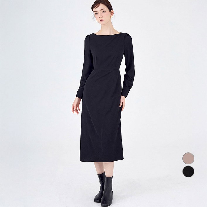 ELLE PARIS 보트넥 퍼프소매 데일리 드레스