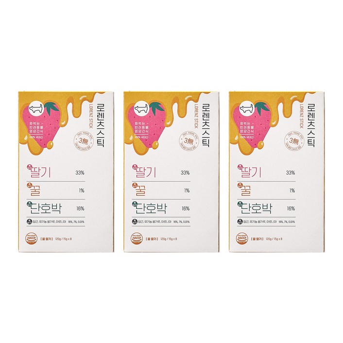 로렌츠 스틱 반려동물 짜먹는 간식, 24개, 딸기 + 꿀 + 단호박 혼합맛, 15g