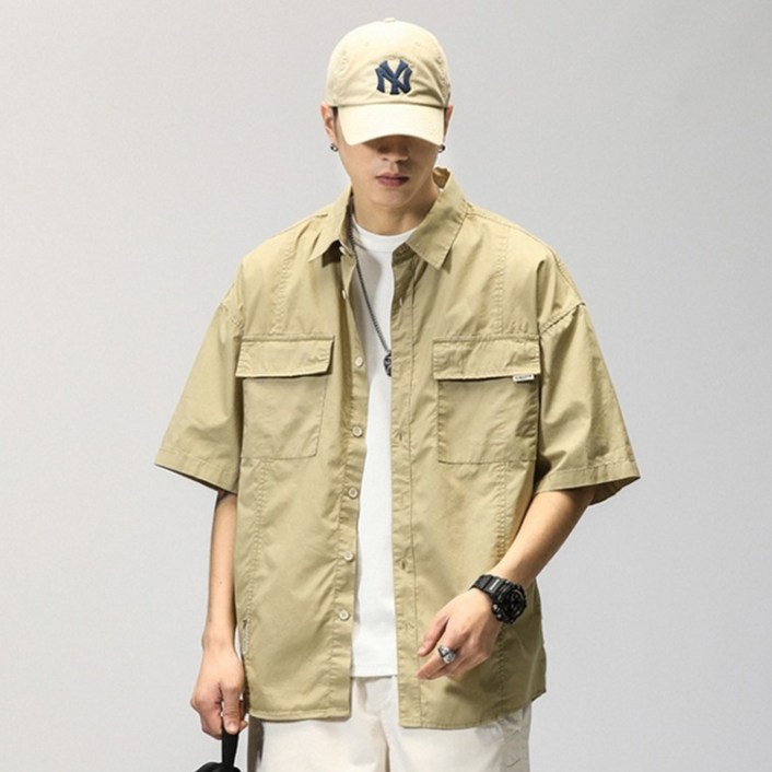 제이티엘 남성용 트렌디 스트릿 포켓 남방 반팔 셔츠