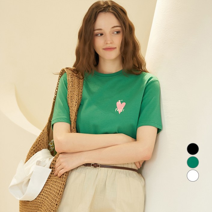 ELLE PARIS 여성용 Heart Paris 반팔 티셔츠