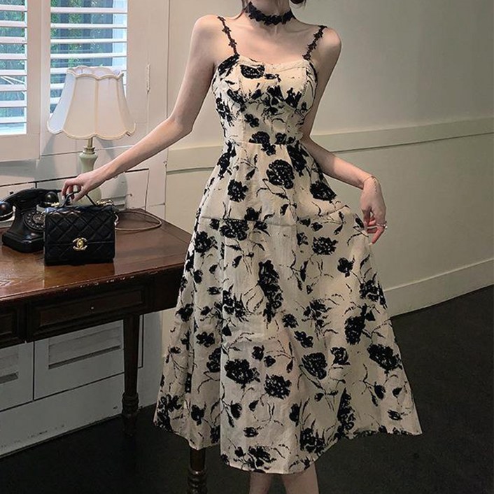 모이르벨라 플라워 뷔스티에 민소매 롱 원피스 O263-0112