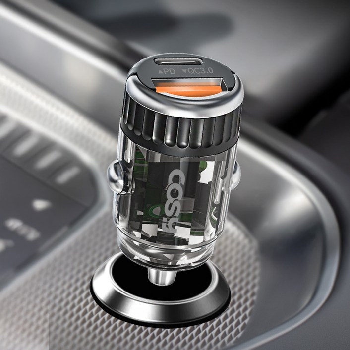 코시 C타입 PD 36W  USB A QC 3.0 2포트 시거잭 매립형 초고속 차량용 충전기, CGR4139AT, 블랙