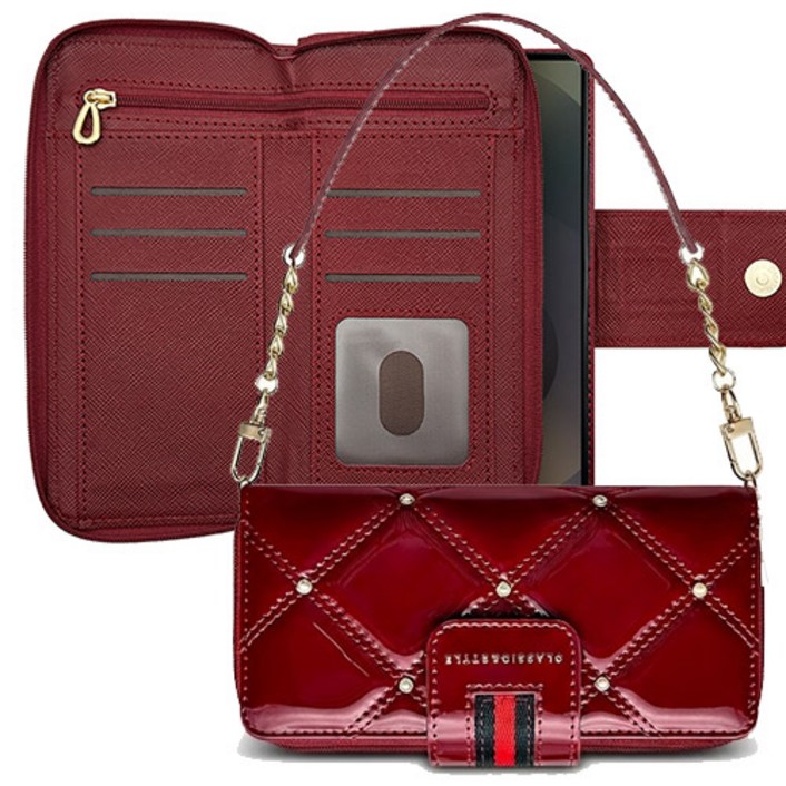 애니글로시 진주 지퍼 지갑 다이어리 케이스