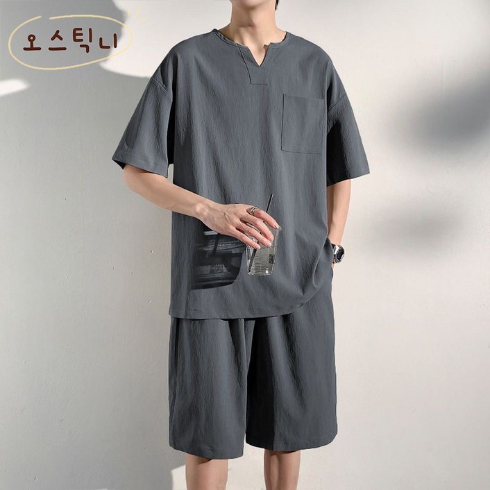 오스틱니 2025 신상 남성 초특가 여름 빅사이즈 린넨 반팔 세트