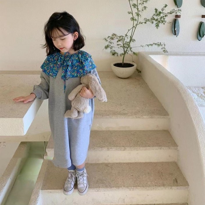 여아 플라워 프릴카라 면 쭈리 긴팔 원피스 사계절