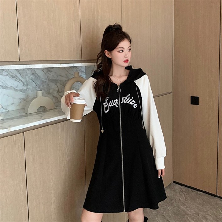 에쉬울프 풀집업 나그랑 플레어 후드 원피스