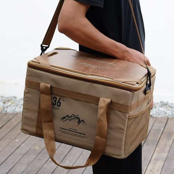 호밍사이 멀티 방수 캔버스 캠핑 수납 가방  나무판 포함 테이블 도마 2in1