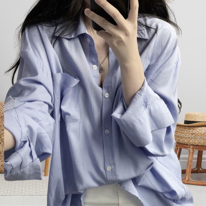 멋컷 여성여름긴팔셔츠 데일리룩 클래식 셔츠 여름 빅사이즈 출근룩 루즈핏