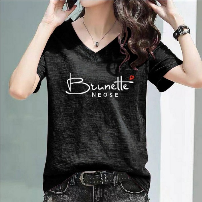(바로배송)3808 브이넥 슬림핏 면티,여성,반팔티,스판티,슬림핏,여름,티셔츠,베이직,반소매