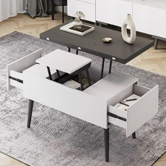 리프트업소파테이블 거실탁자 높이조절 변신 1000 SPT001, 화이트다크오크