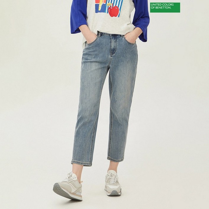 베네통 베네통 백 레터링 자수 배기 데님 팬츠 BADP16341IN