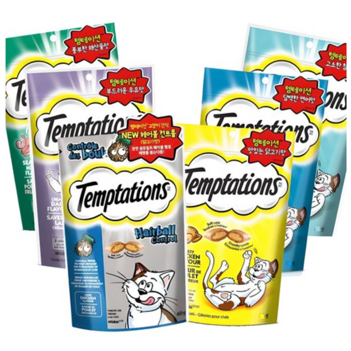 스마트리빙 꼼냥 고양이 간식 템테이션 6종 콤보 세트 스낵, 닭고기 해산물 우유 연어 참치 헤어볼, 5세트