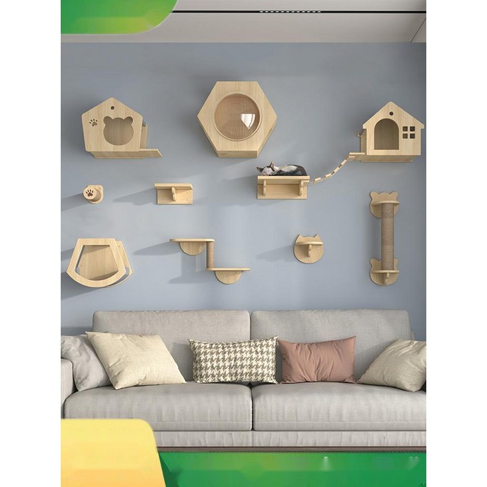 수직 공간 정복 벽걸이 캣타워 캣워크 고양이 점프대