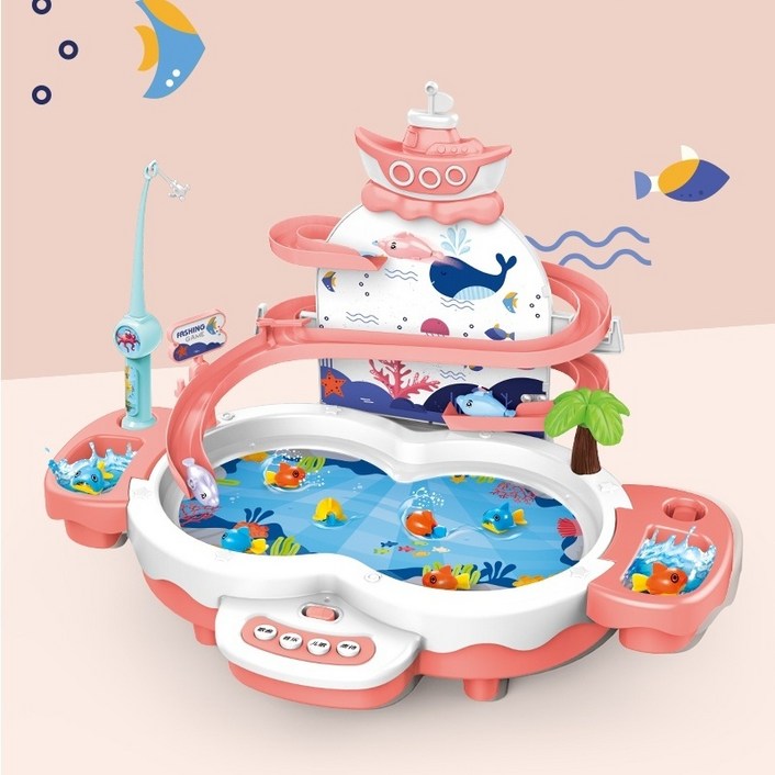 에스앤탑 물고기 잡기게임 자석 낚시대 아기 낚시놀이 유아 3살 집콕놀이 낚시 장난감, 대형 핑크