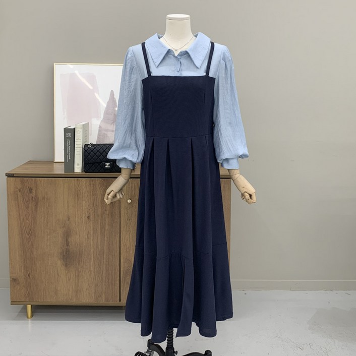 행복여 레나 카라 블라우스 뷔스티에 플레어 원피스