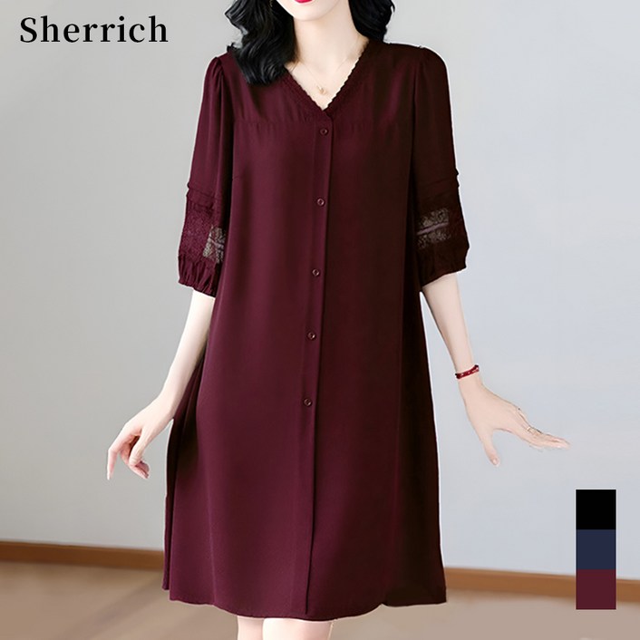 Sherrich 빅사이즈 원피스 중년 여성 원피스 여름 브이넥 엄마원피스