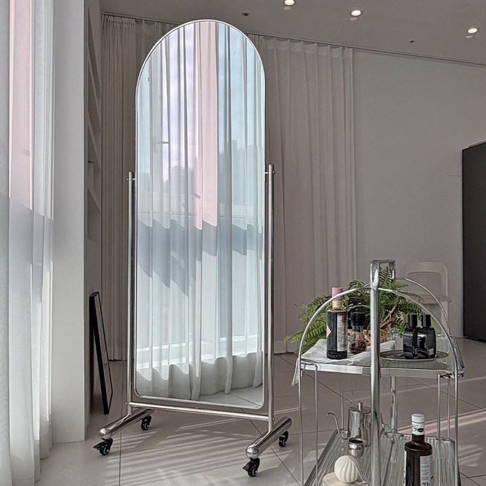 아르코 스텐레스 라운드 인테리어 이동형 스탠드 거울 3size, 실버