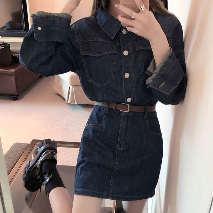 메이리앤 벨트포함 고품질 간절기 데님 미니 롱 청원피스 메이리앤 벨트포함 고품질 간절기 데님 미니 롱 청원피스