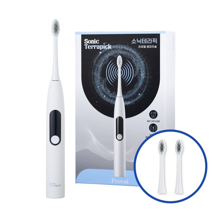 [치과/약국추천] 프로벨 음파전동칫솔 고급모델 5가지모드 방수+ 칫솔모2개, 1개, 화이트, 소닉테라픽