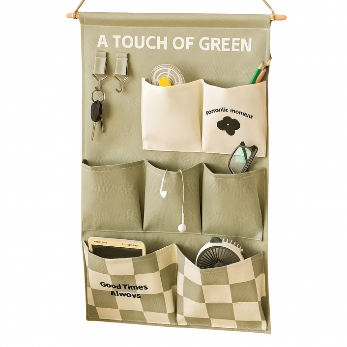 미리모아 패브릭 북유럽 7칸 벽걸이 수납포켓, 그린, 1개