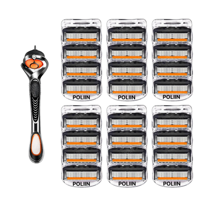 POLIIN 질레트 호환용 스윙 면도기 신형 프로글라이드 면도날 블랙주황, 1세트, 24개입