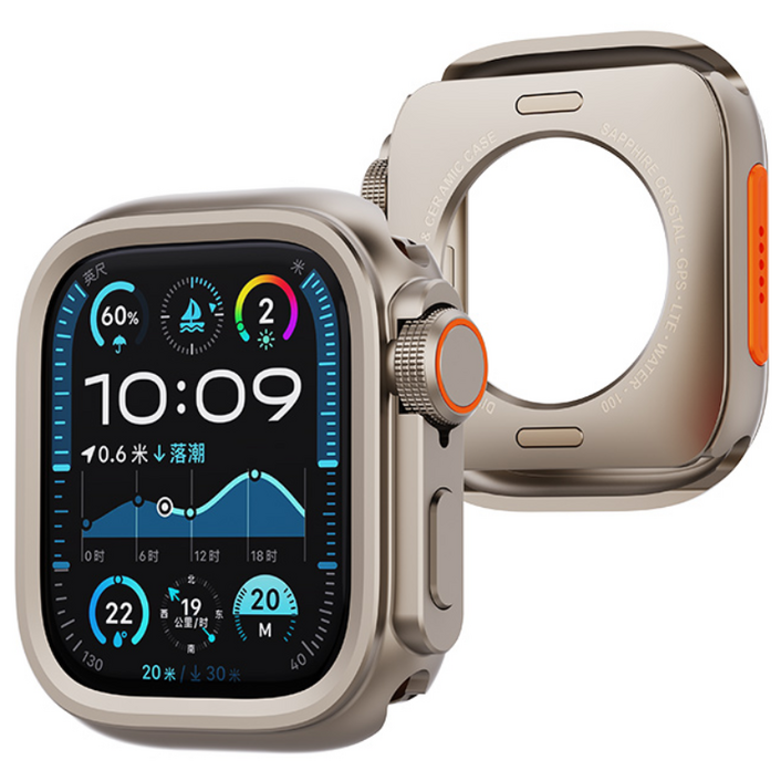 PZOZ 애플워치 호환 메탈 범퍼 케이스 S987654 외관을 울트라로 변경 S11 공용 S10, 티타늄골드, 1개