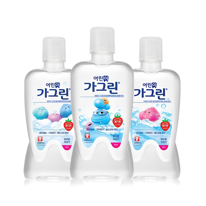 가그린 어린이용 구강세정제 딸기향 이미지 랜덤발송, 380ml, 3개