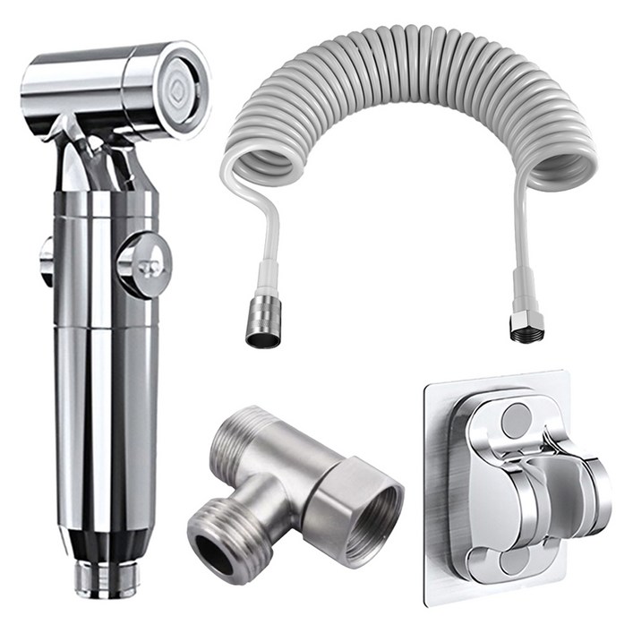 쉐리엘 욕실 화장실 베란다 스프레이건  무타공 브라켓  T자형 연결밸브  스프링 코일 호스 세트