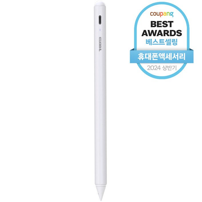 로랜텍 아이패드 호환 스타일러스 스마트 터치펜 RRT412, 화이트, 1개