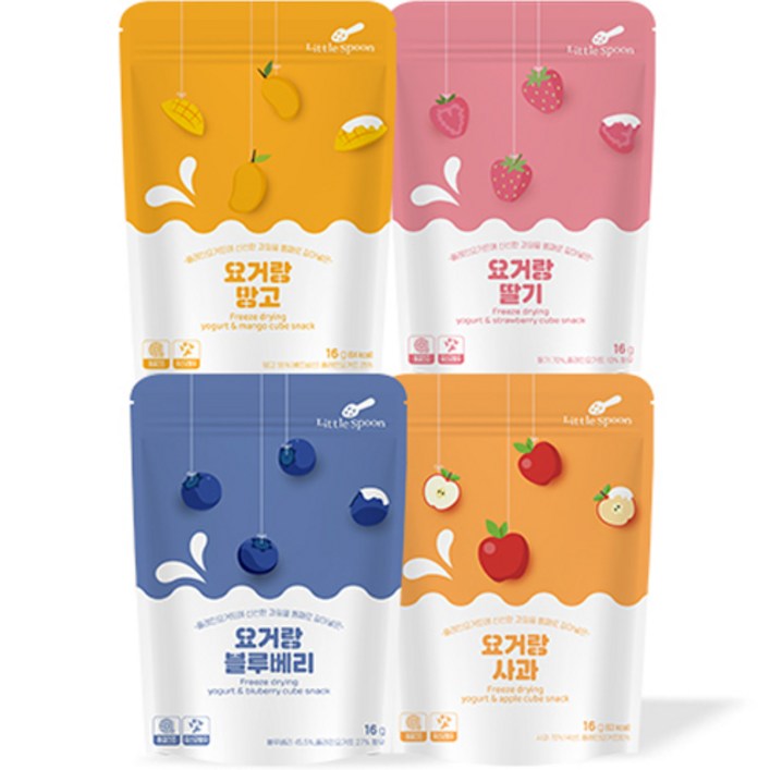 리틀스푼 동결건조 요거랑 4종 세트, 딸기, 블루베리, 사과, 망고, 1세트, 16g 리틀스푼 동결건조 요거랑 4종 세트, 딸기, 블루베리, 사과, 망고, 1세트, 16g