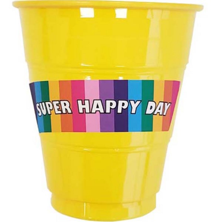 마커스스토어 컬러 플라스틱 생일파티컵 20p  수퍼해피데이 스티커 20p 세트 오렌지, 1세트