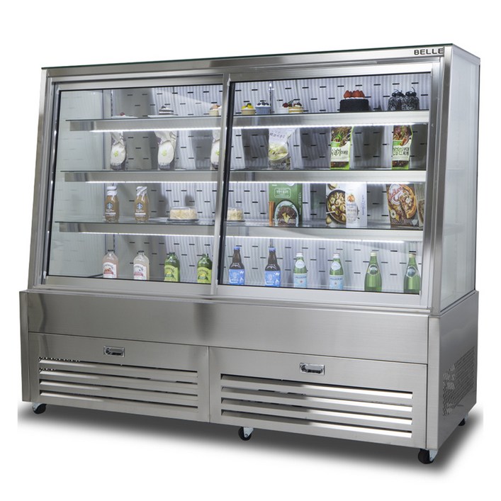 BELLE 프리미엄 사선 앞문형 쇼케이스 실버 방문설치, JDF1800S