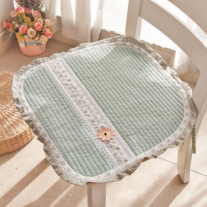 러빙랩 플라워 프릴 끈달린 식탁 의자 방석 2p