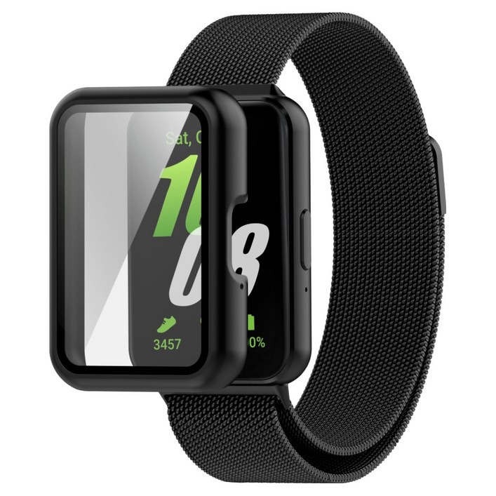 칸탐 갤럭시 핏3 밀레니즈 스트랩  풀커버 케이스 세트, 블랙