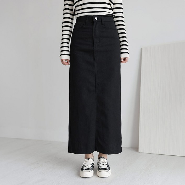 앤드스타일 여성용 2단기장 세미 H라인 뒷트임 코튼 스커트 264398