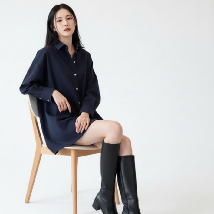 구디프 여성용 루즈핏 롱 셔츠 원피스