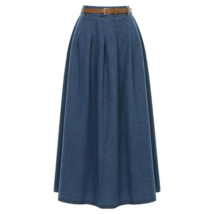 샐리 핀턱 데님 밴딩 롱 스커트 I6A-CSK006