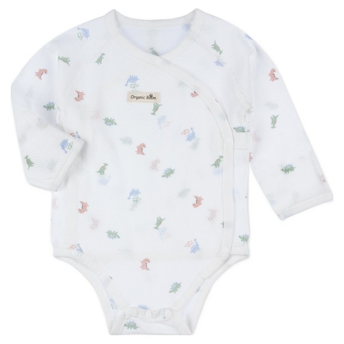 오가닉붐 신생아용 공룡 매쉬 스냅 배냇 긴소 바디슈트