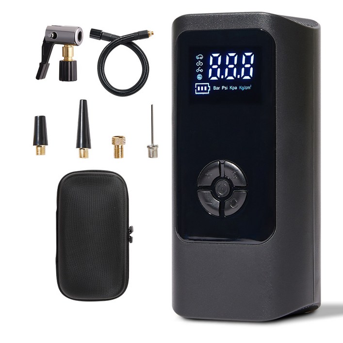 메이튼 휴대용 올인원 에어펌프 6000mAh + 30cm연장선, 1세트, 블랙