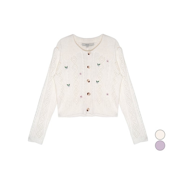 온앤온 여성용 꽃자수 카라넥 스카시 니트 가디건