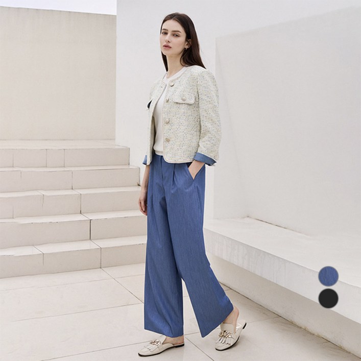 더아이잗 여성용 백 밴딩 턱 와이드 팬츠 IP4A0SL231