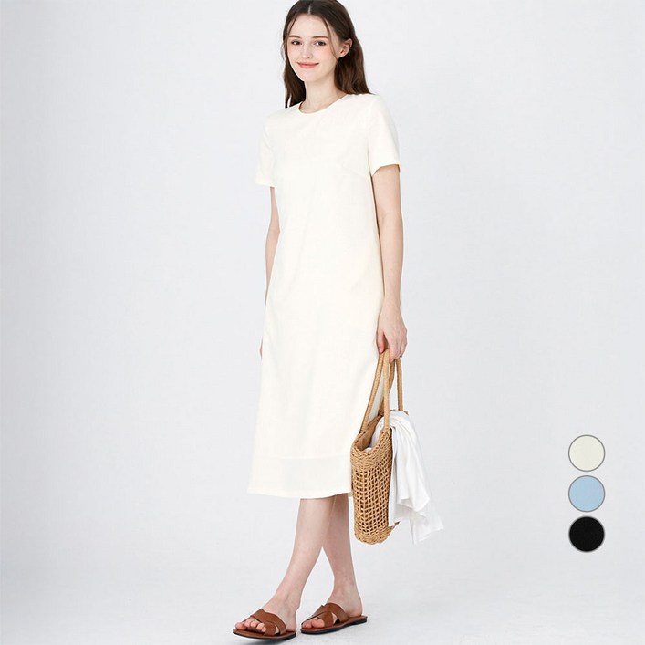 ELLE PARIS 여성용 바스락 오픈백 숏슬리브 롱원피스