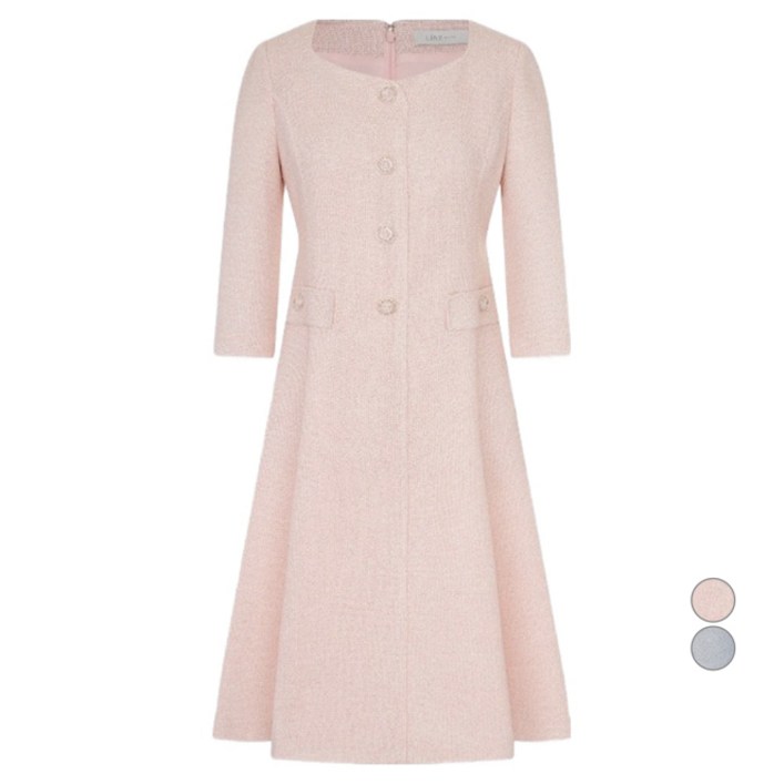 라인어디션 여성용 스퀘어넥 쥬얼버튼 트위드 원피스