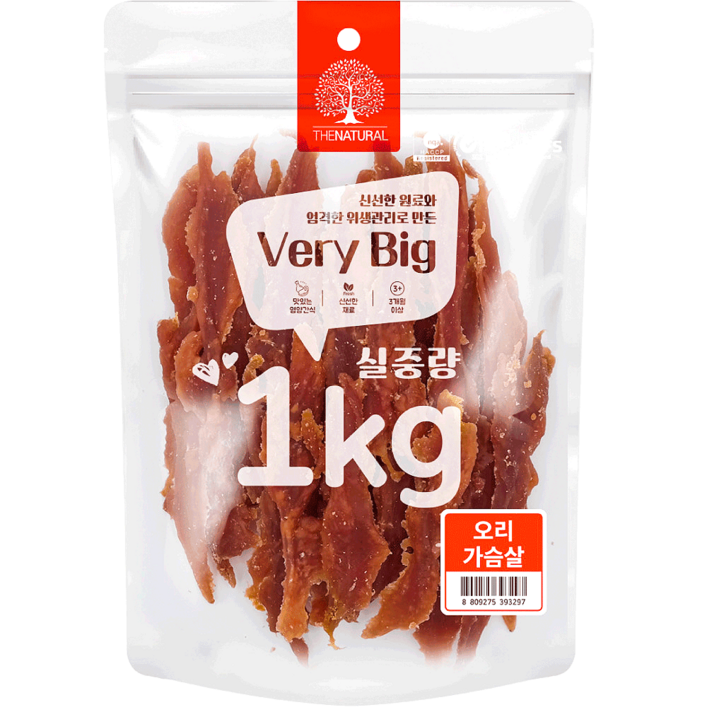 더내추럴 강아지 베리빅 육포, 1kg, 1개, 오리가슴살